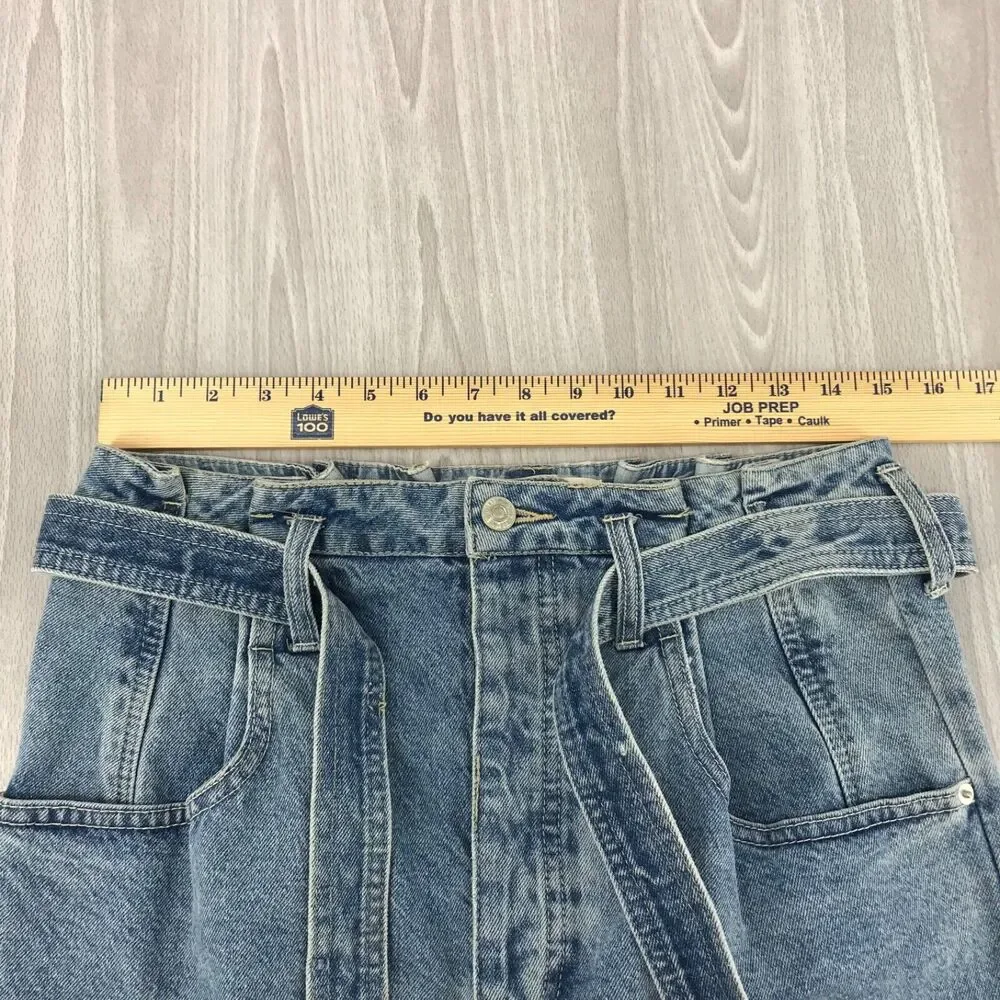 We The Free Thirty 30 Blue Mini Skirt Belted Button-Fly Pockets‎ Raw Hem